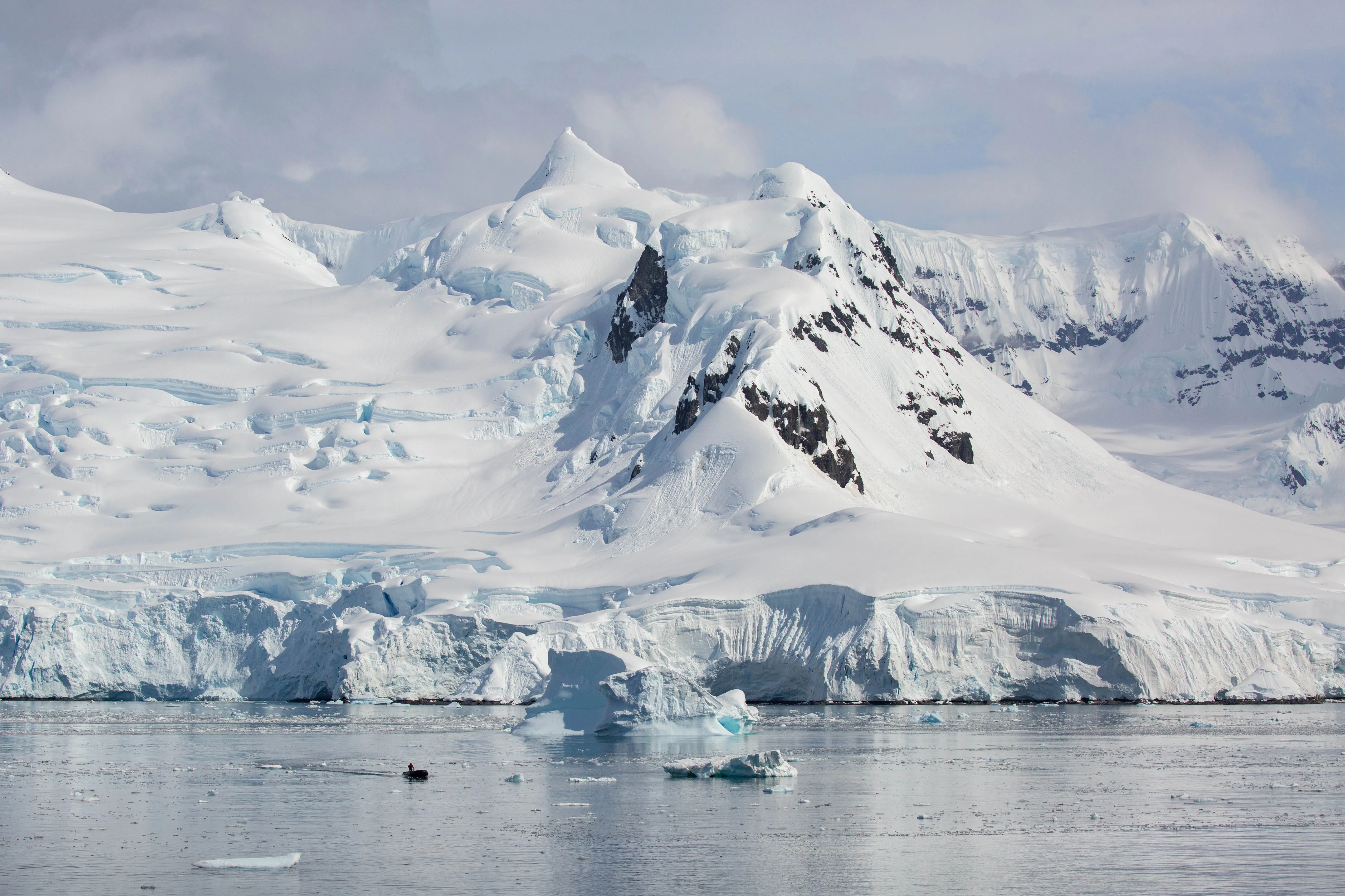Broken pack ice and a low grey sky on the Antarctic peninsula