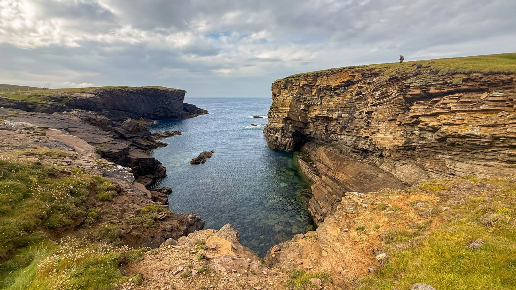 Layered sandstone sea cliffs at Yesnaby, Orkney