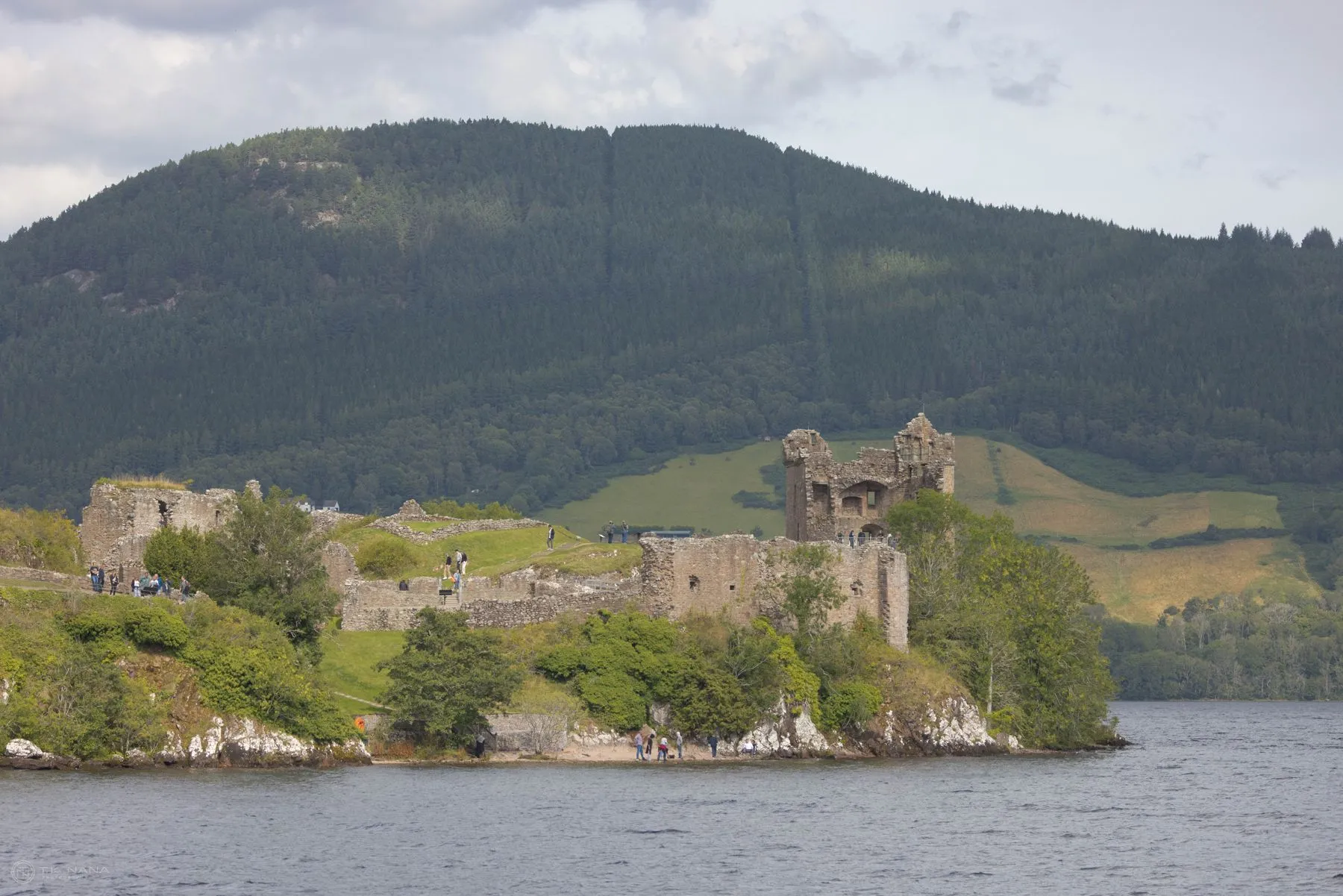 The ruins of Urquhart Castle on the shore of Loch Ness